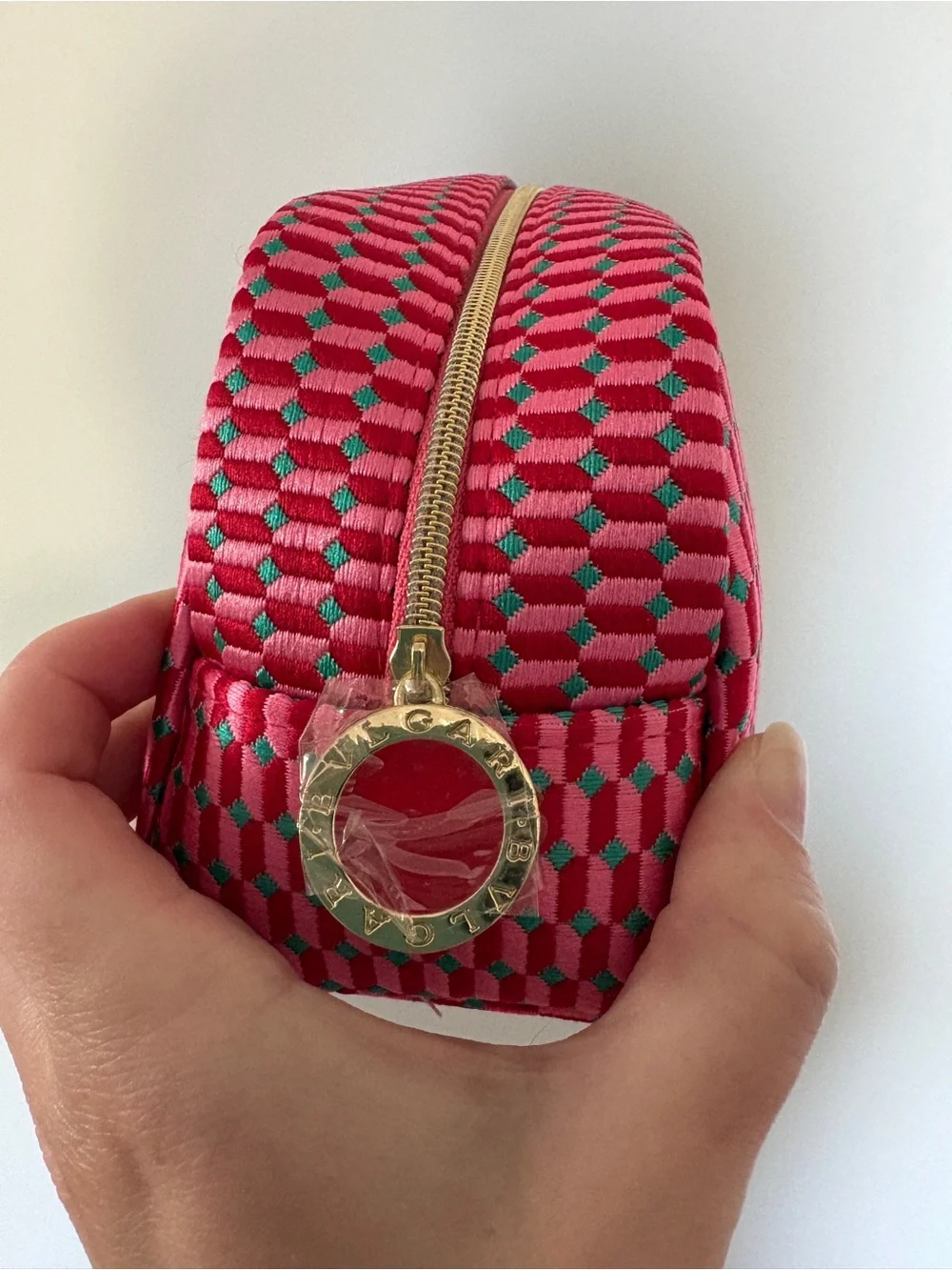 Bulgari Pink and Teal Woven Cosmetic Bag